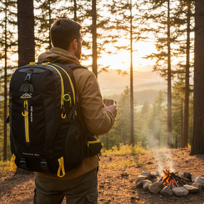 sac de randonnée homme en camping