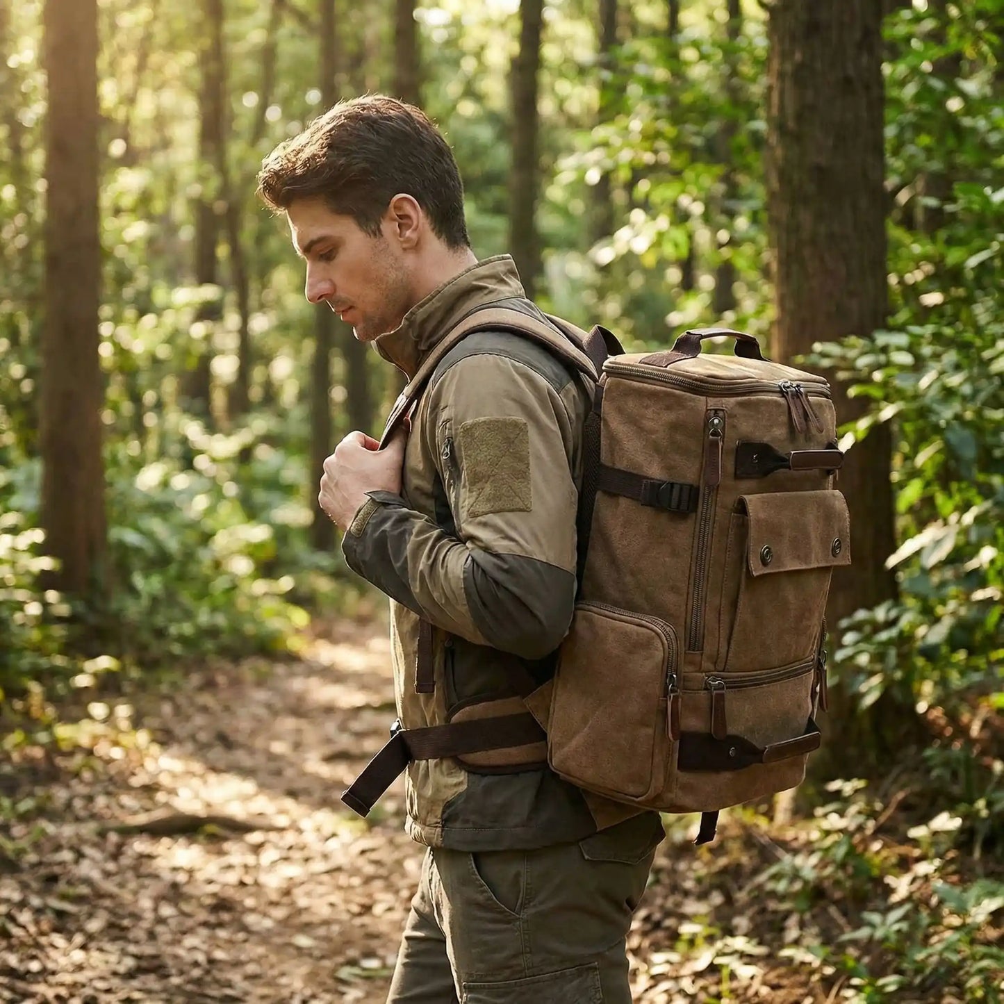 sac à dos homme promenade en forêt