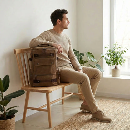 sac à dos homme assis sur un banc